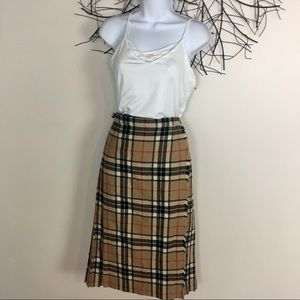 Scottish wool pleated full wrap midi skirt plaid
